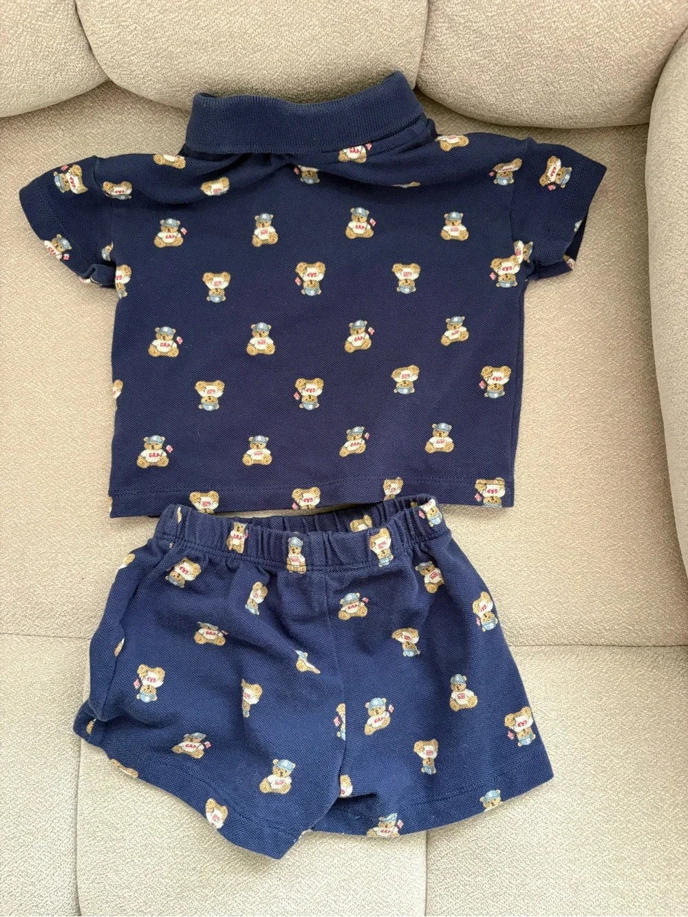 GAP Navy Bear Print Polo & Shorts Set